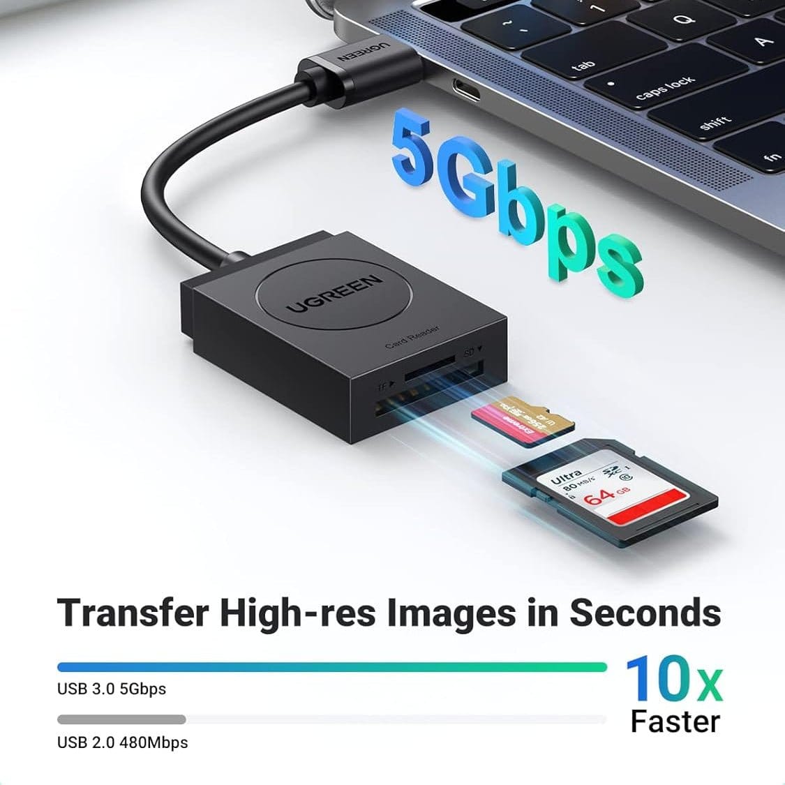 قارئ بطاقات UGREEN 2 في 1 USB 3.0 SD/TF /20250 - متجر نصر