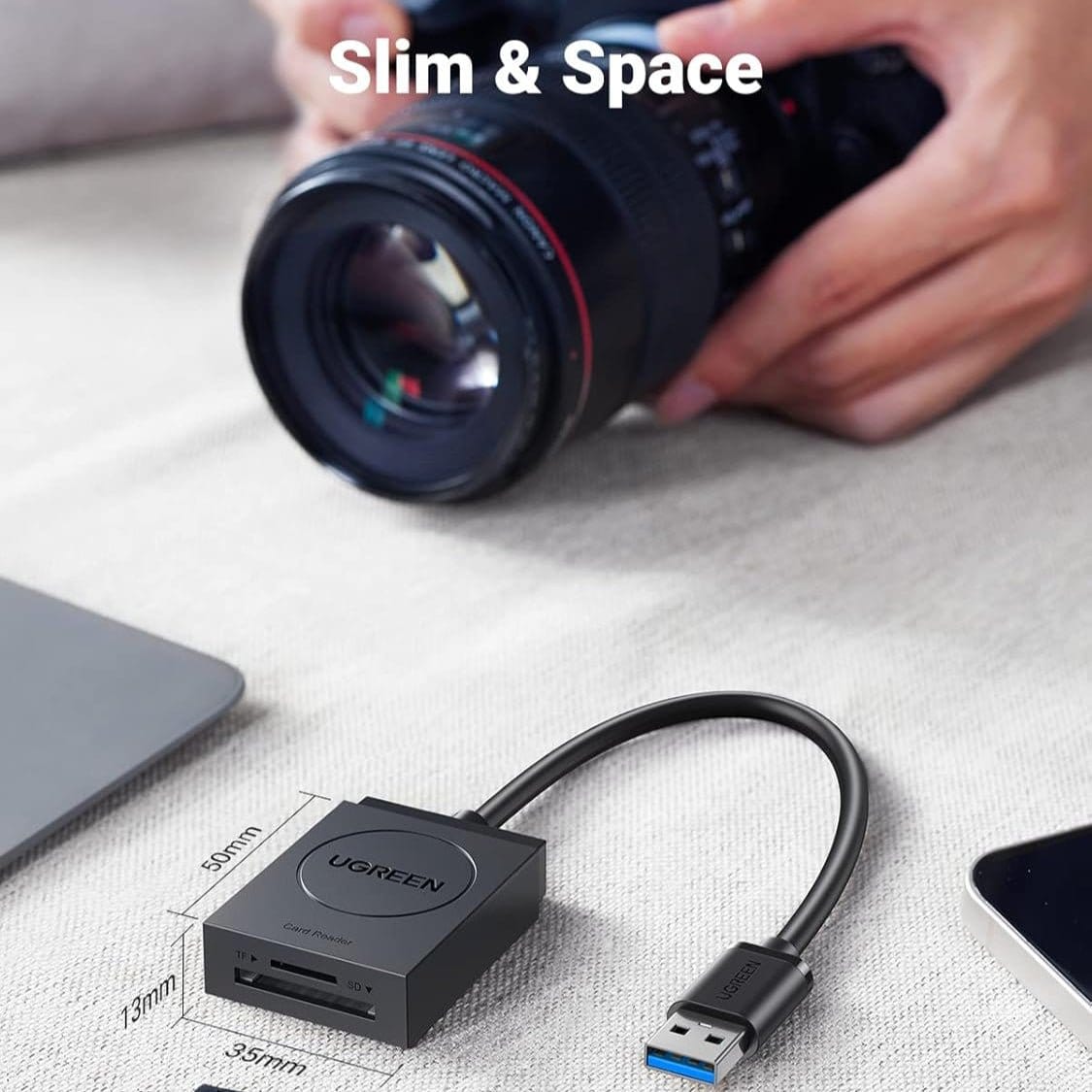 قارئ بطاقات UGREEN 2 في 1 USB 3.0 SD/TF /20250 - متجر نصر
