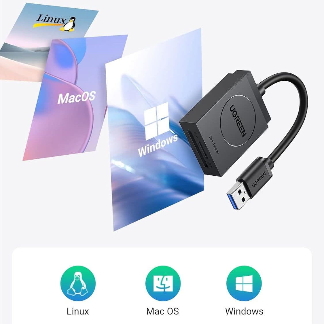 قارئ بطاقات UGREEN 2 في 1 USB 3.0 SD/TF /20250 - متجر نصر