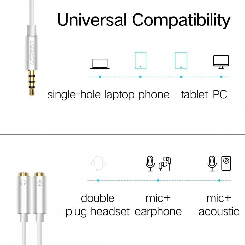UGREEN 3.5mm male to 2 Female Audio Cable Aluminum Case (Black) /30619 - متجر نصر