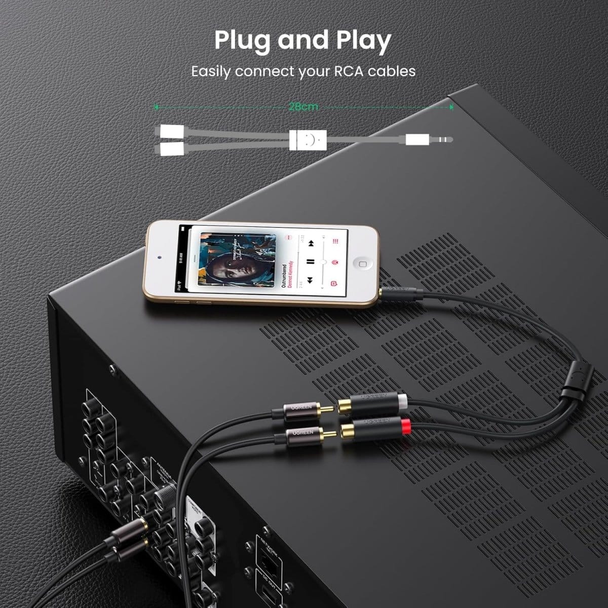 UGREEN 3.5mm Male to 2 RCA Female Cable (25cm) / 10547 - متجر نصر