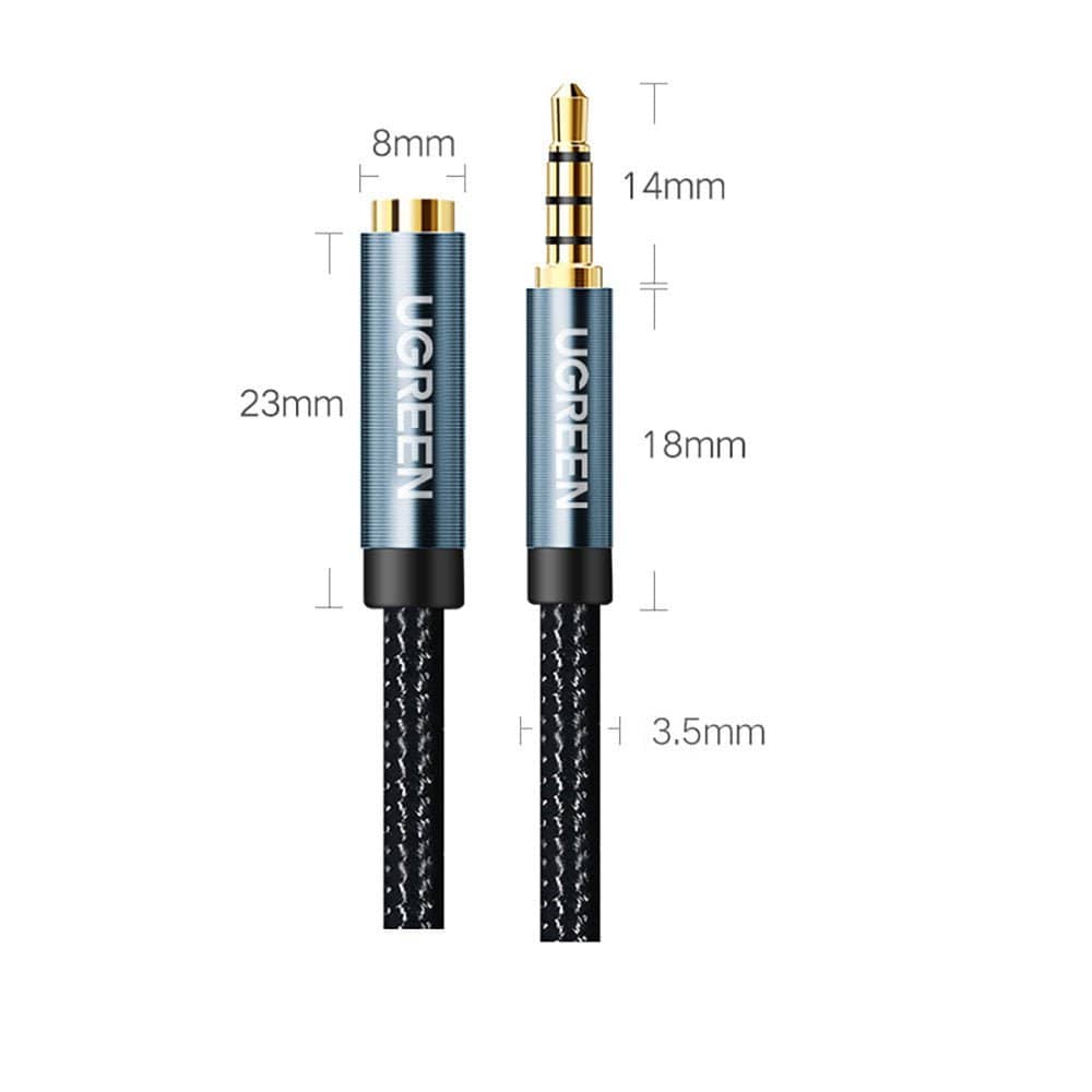 UGREEN 3.5mm Male to 3.5mm Female Extension Braid 0.5m - 2m (Black)/AV118 - متجر نصر