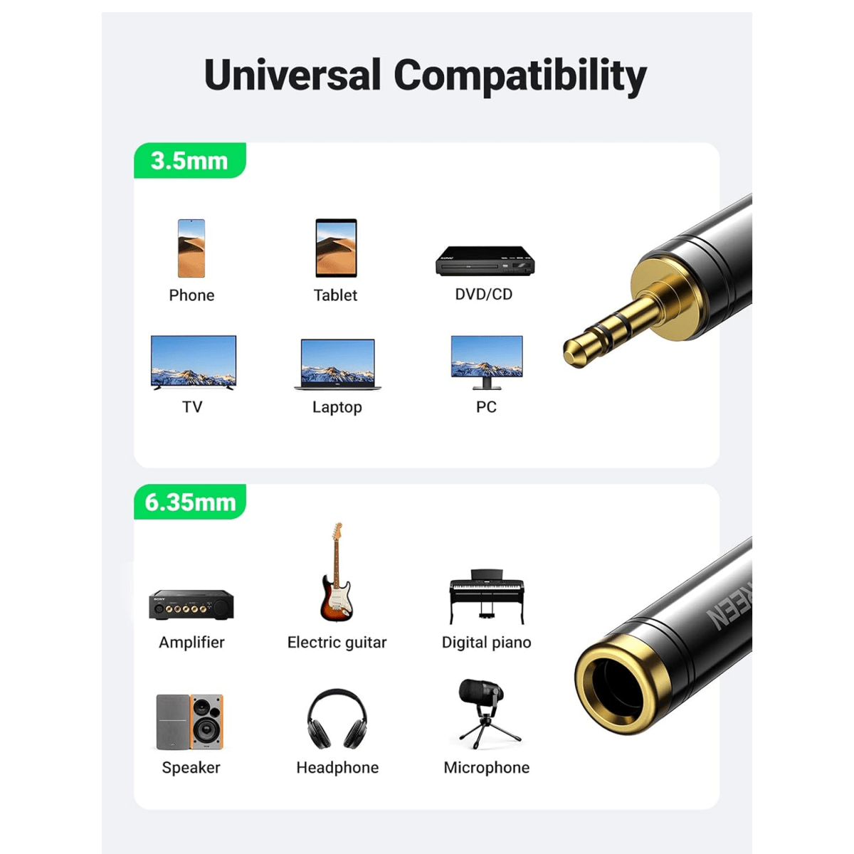 UGREEN 3.5mm Male to 6.35/6.5mm Female Audio Adapter /60711 - متجر نصر
