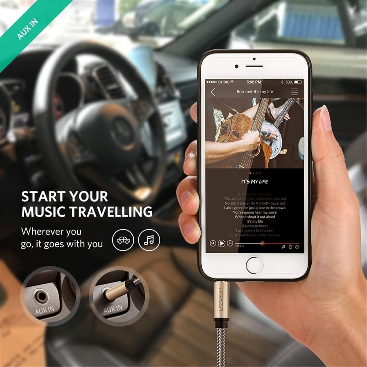 UGREEN 3.5mm Male to Male AUX Audio Cable / AV125 - متجر نصر