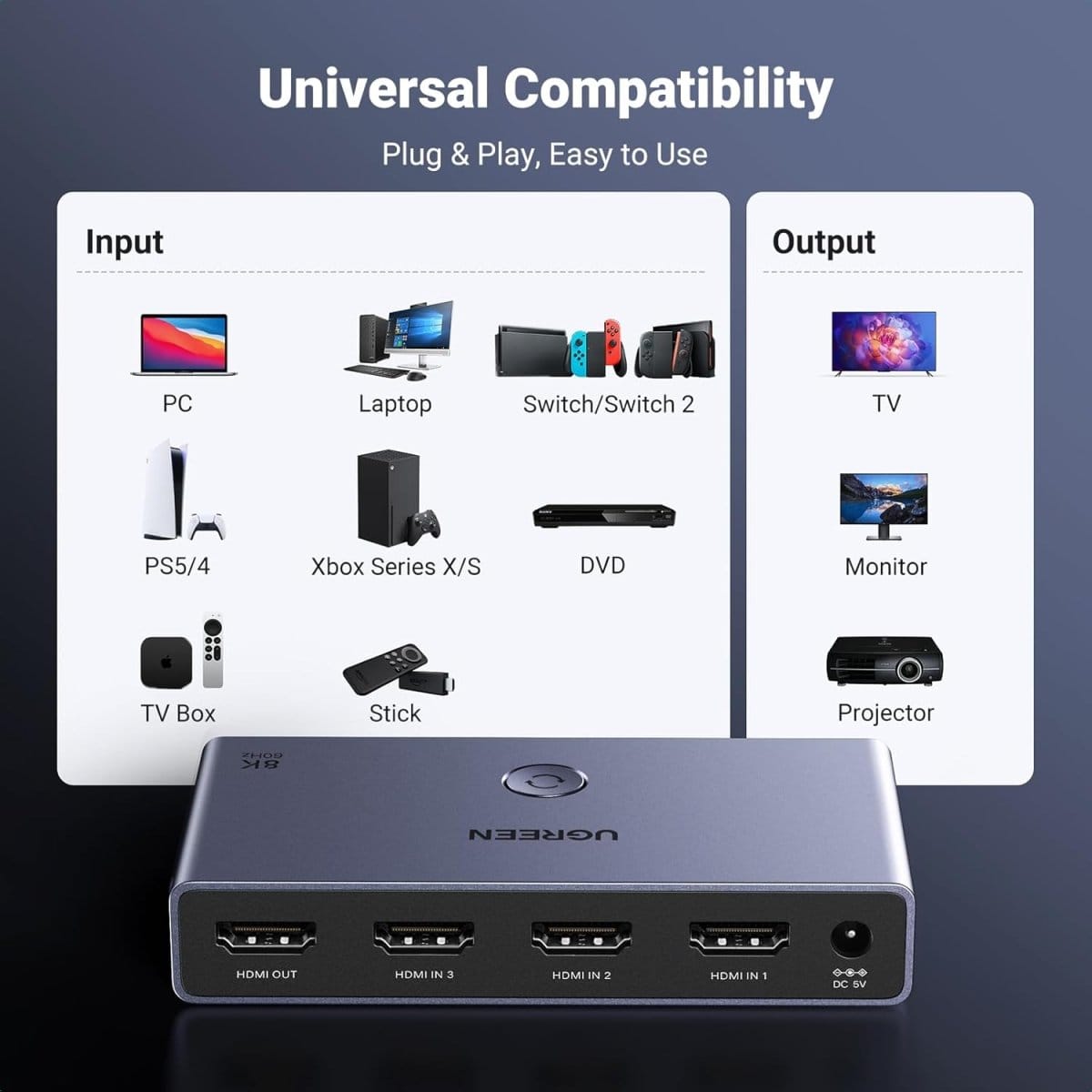 يوجرين 3 في 1 مخرج 4K@120Hz HDMI 2.1 مفتاح / 15604 - متجر نصر