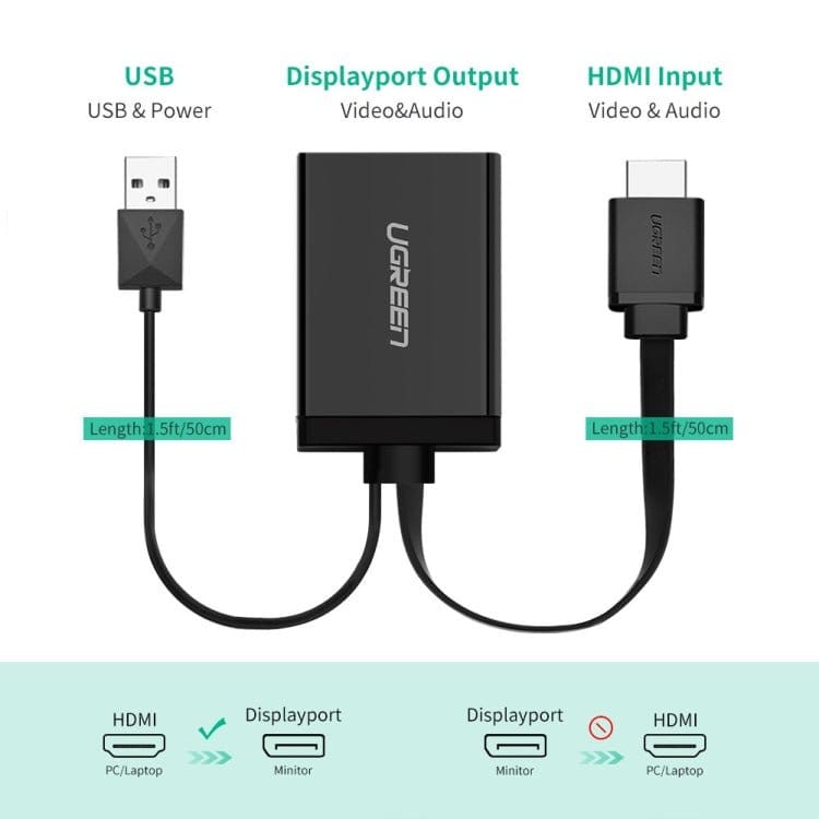 UGREEN 40238 HDMI TO DISPLAYPORT CONVERTER 4K2K 30HZ,1080P 120HZ - متجر نصر