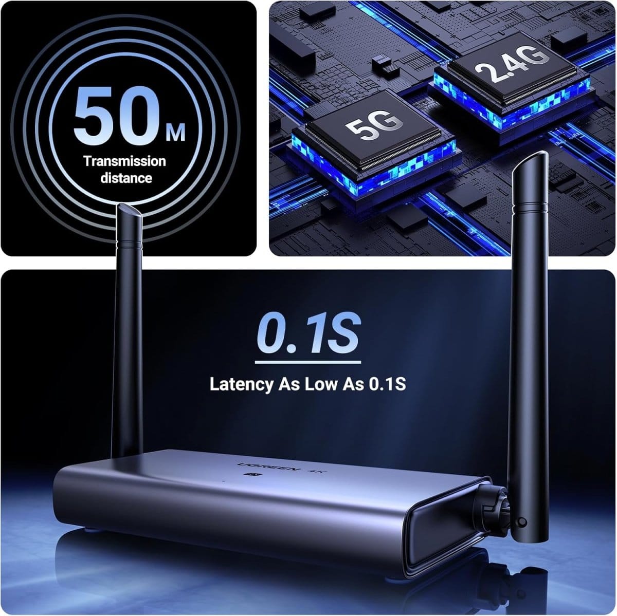 موسع HDMI لاسلكي 4K@30Hz من UGREEN TX و RX بمدى 50 مترًا / 90909A - متجر نصر