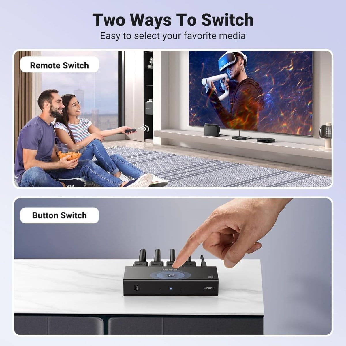 UGREEN 4K@60Hz HDMI Switch - 3 in 1 Out with Remote / 15376 - متجر نصر