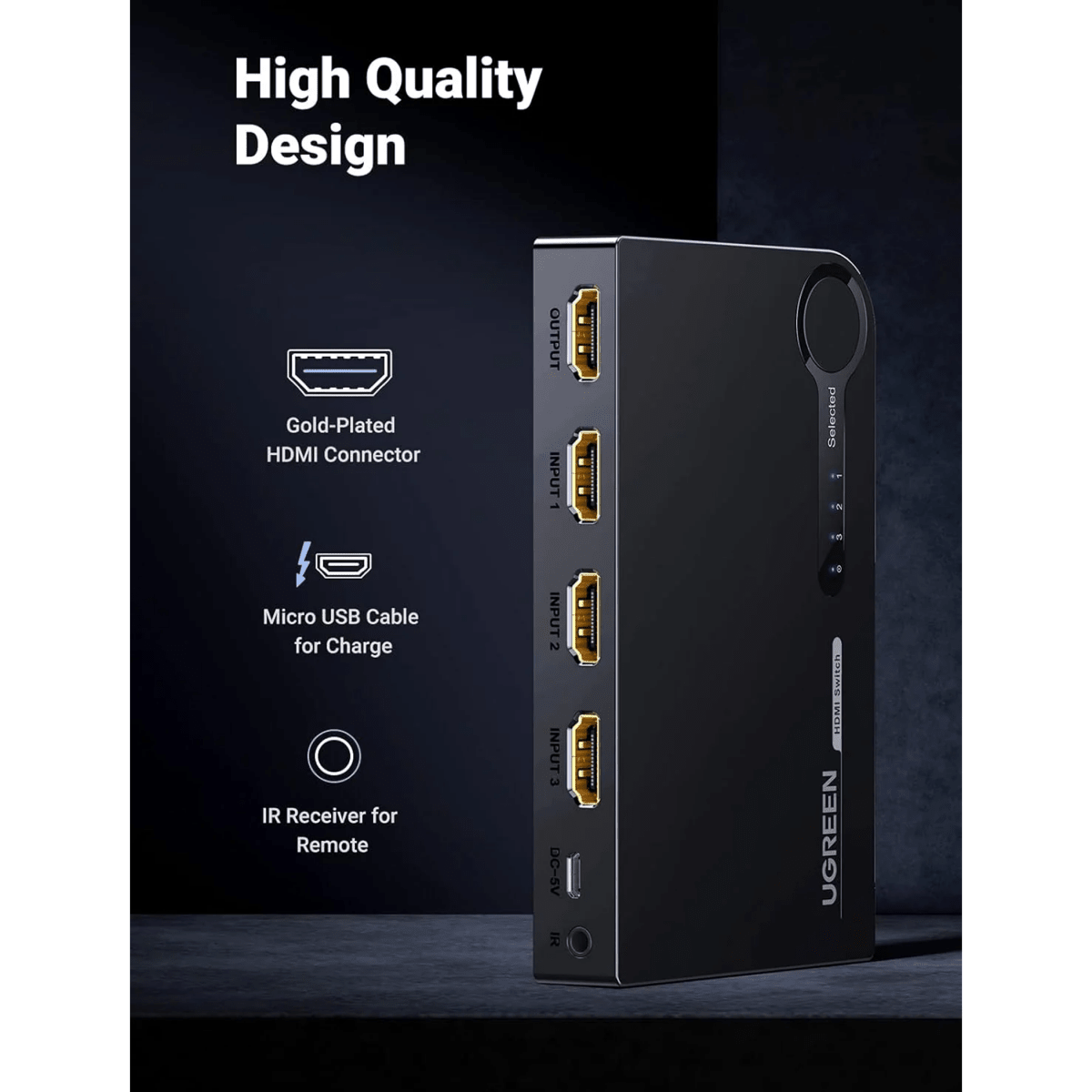 UGREEN 4K HDMI Switch 3-IN-1 Out HDMI Switcher / 40234 - متجر نصر