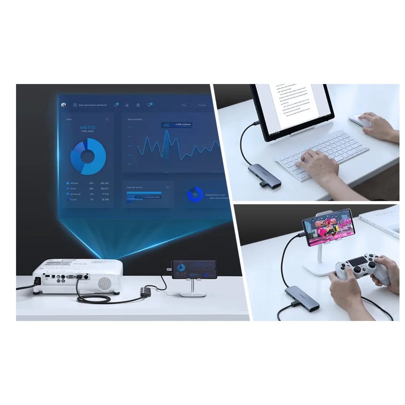 محول منافذ مدمج 6 في 1 مع شحن سريع | UGREEN 80132 - متجر نصر