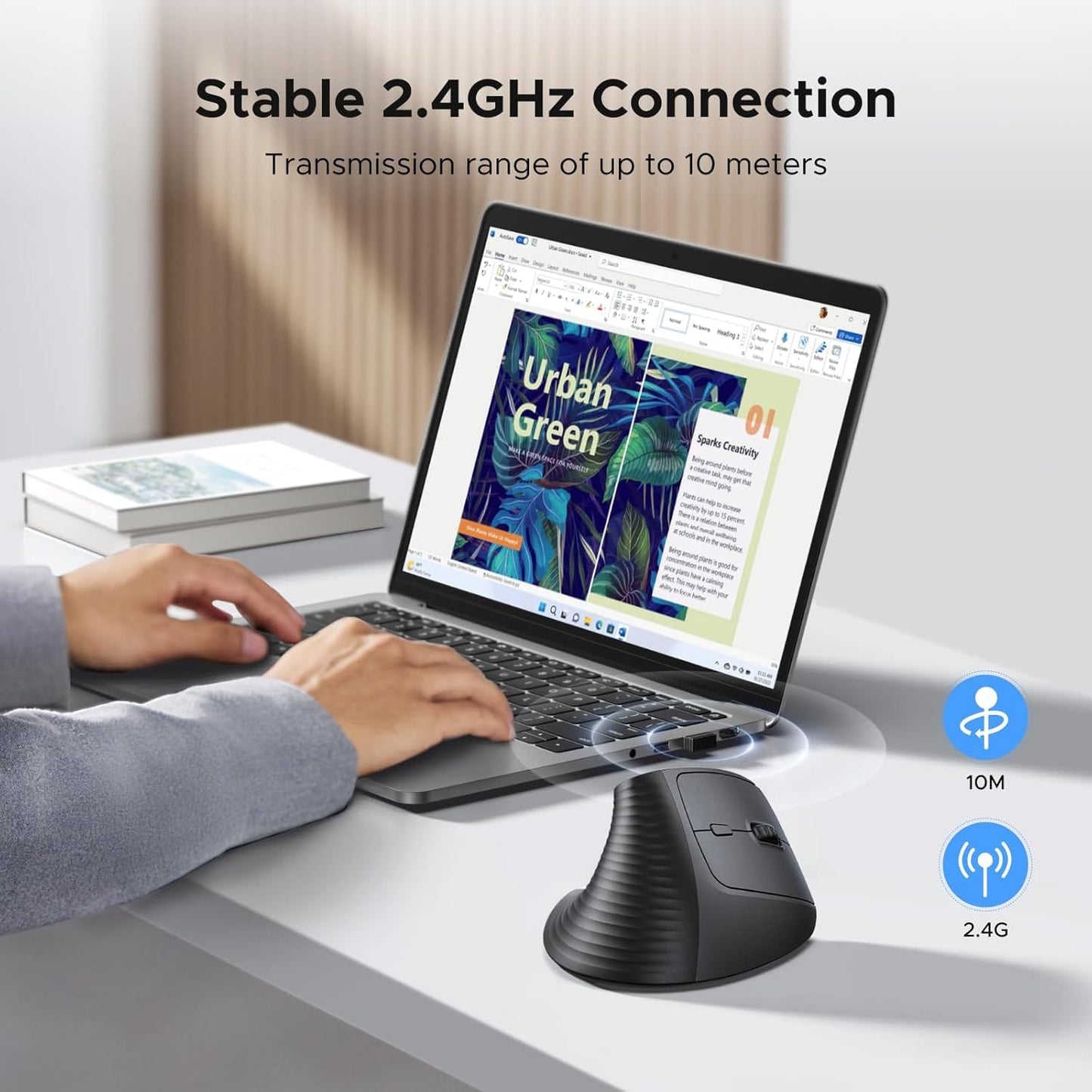 UGREEN 65042 | Vertical Mouse, Wireless Bluetooth Ergonomic Mouse, Dual-Mode (BT 5.4 & USB 2.4G), Quiet Clicks, 4 Adjustable DPI - متجر نصر
