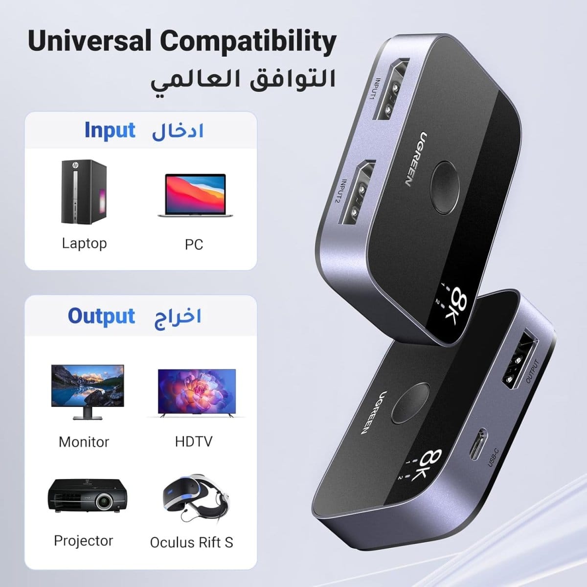 UGREEN 8K 30Hz HDMI DisplayPort 2 in 1 Bi-Directional Switch | 15708 - متجر نصر