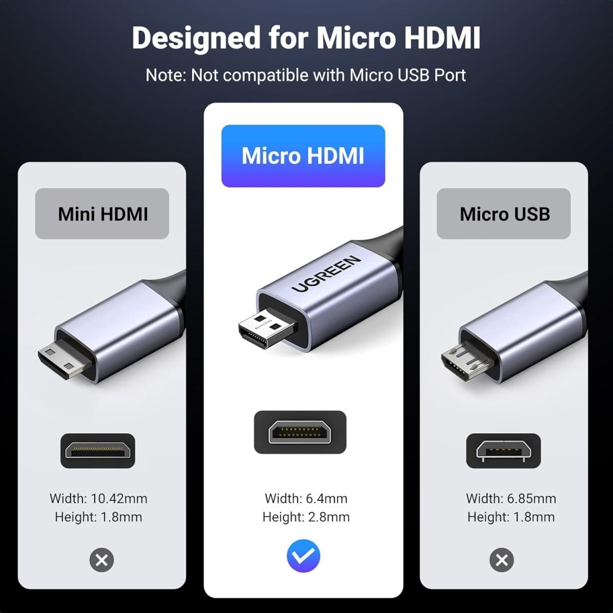 كابل مضفر Micro HDMI إلى HDMI بدقة 8K من UGREEN / HD164 - متجر نصر