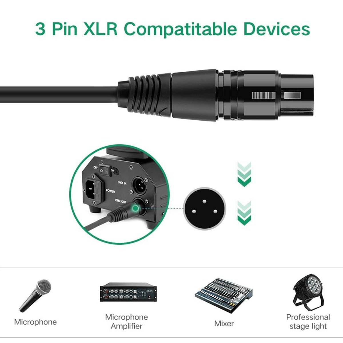 Ugreen Audio Cable XLR Microphone Cable (Female) - 6.35mm Jack (Male)  Black/ AV131 - متجر نصر