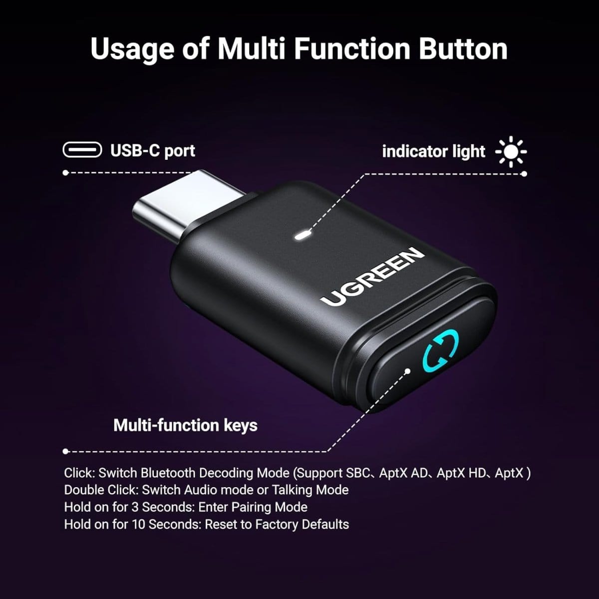 UGREEN Bluetooth 5.3 Adapter for PS5 and PC APTX Low Latency / 45008 - متجر نصر