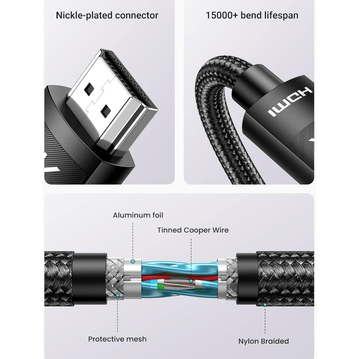 UGREEN Braided Cable HDMI 2.0 - HDMI 2.0 4K black (HD119) - متجر نصر