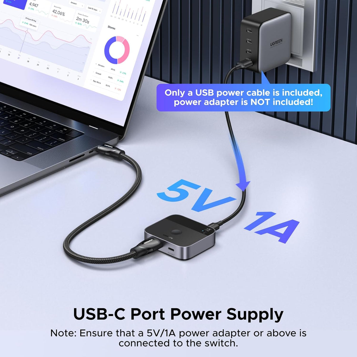 UGREEN-C USB-C + HDMI Switch 2 In 1 Out 4K@60Hz, 2 Devices Share 1 HDMI Display | AW503 - متجر نصر