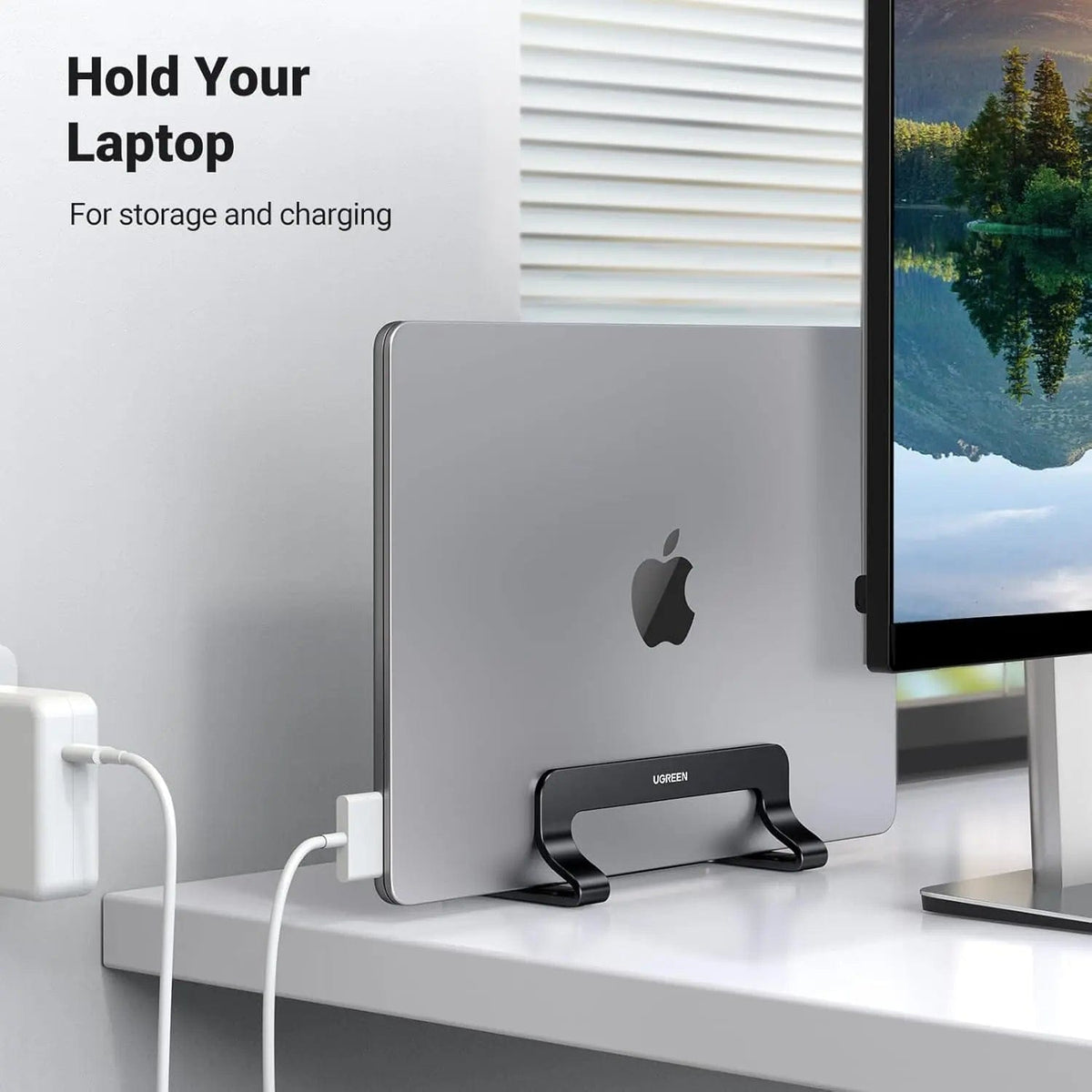 UGREEN-C Vertical Laptop Stand, Adjustable Aluminum Holder for Laptops up to 15.6" Black | LP258 - متجر نصر