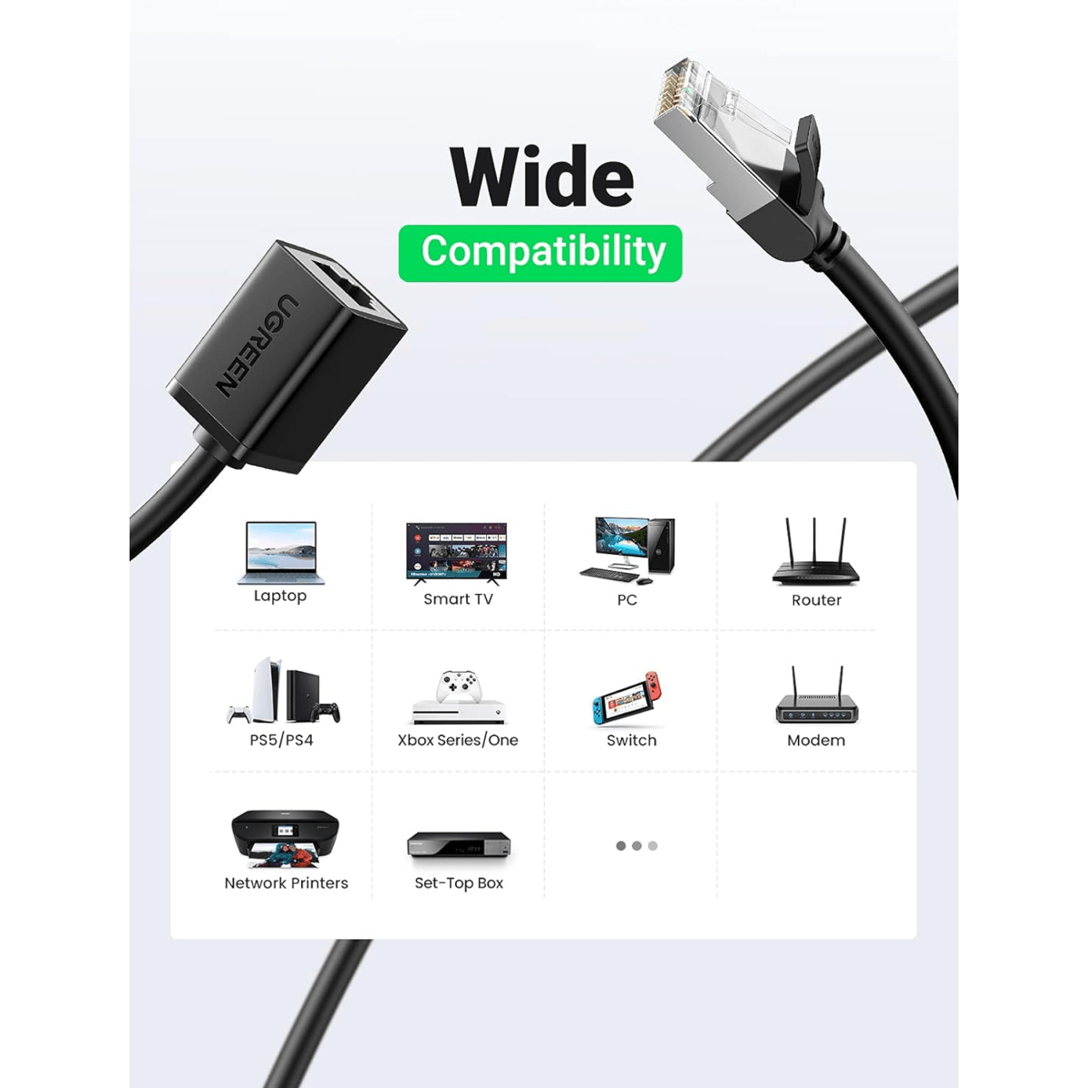 UGREEN Cat 6 F/UTP Ethernet RJ45 Extension Male/Female Patch Cords (Black) | NW112 - متجر نصر