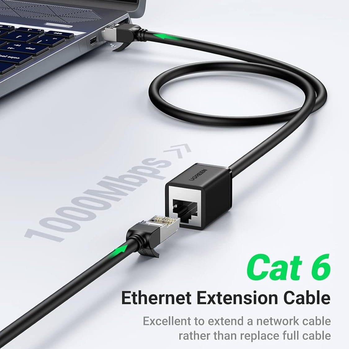 UGREEN Cat 6 F/UTP Ethernet RJ45 Extension Male/Female Patch Cords (Black) | NW112 - متجر نصر