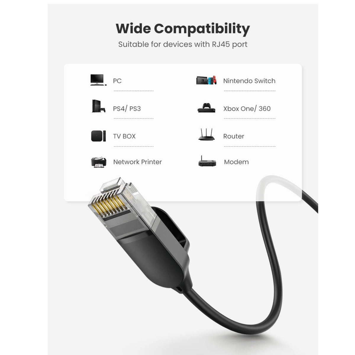 UGREEN CAT 6A Pure Copper Ethernet Cable OD2.8 (Black) - NW122 - متجر نصر