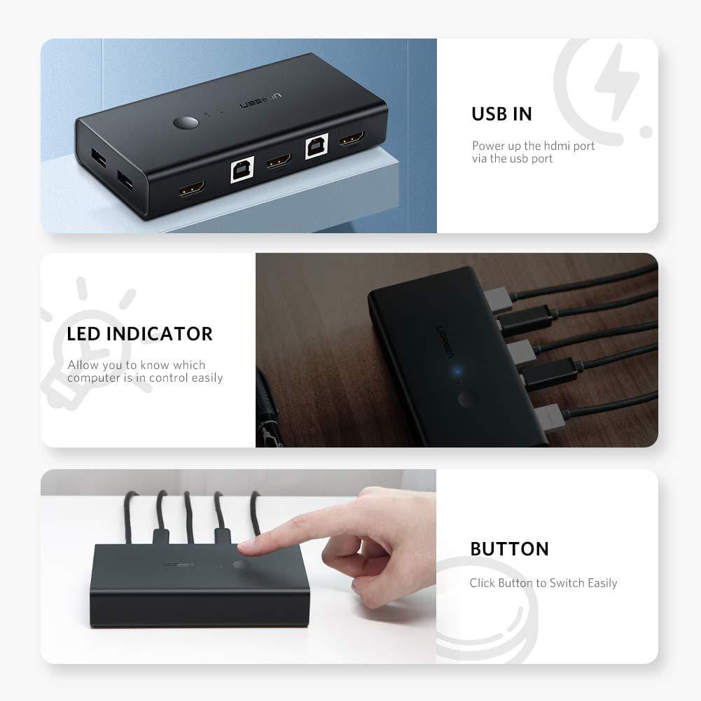 UGREEN CM200 2 IN 1 OUT KVM HDMI & USB SWITCH BOX 4K 60Hz Ultra HD/50744 - متجر نصر
