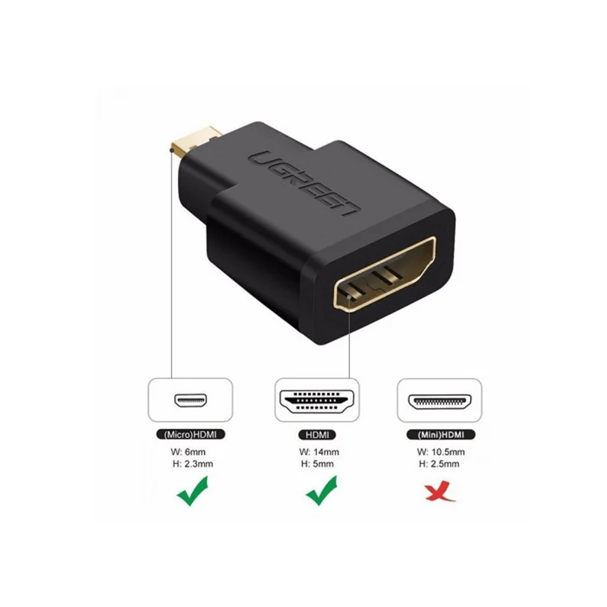 محول UGREEN Micro HDMI ذكر إلى HDMI أنثى (أسود) / 20106 - متجر نصر