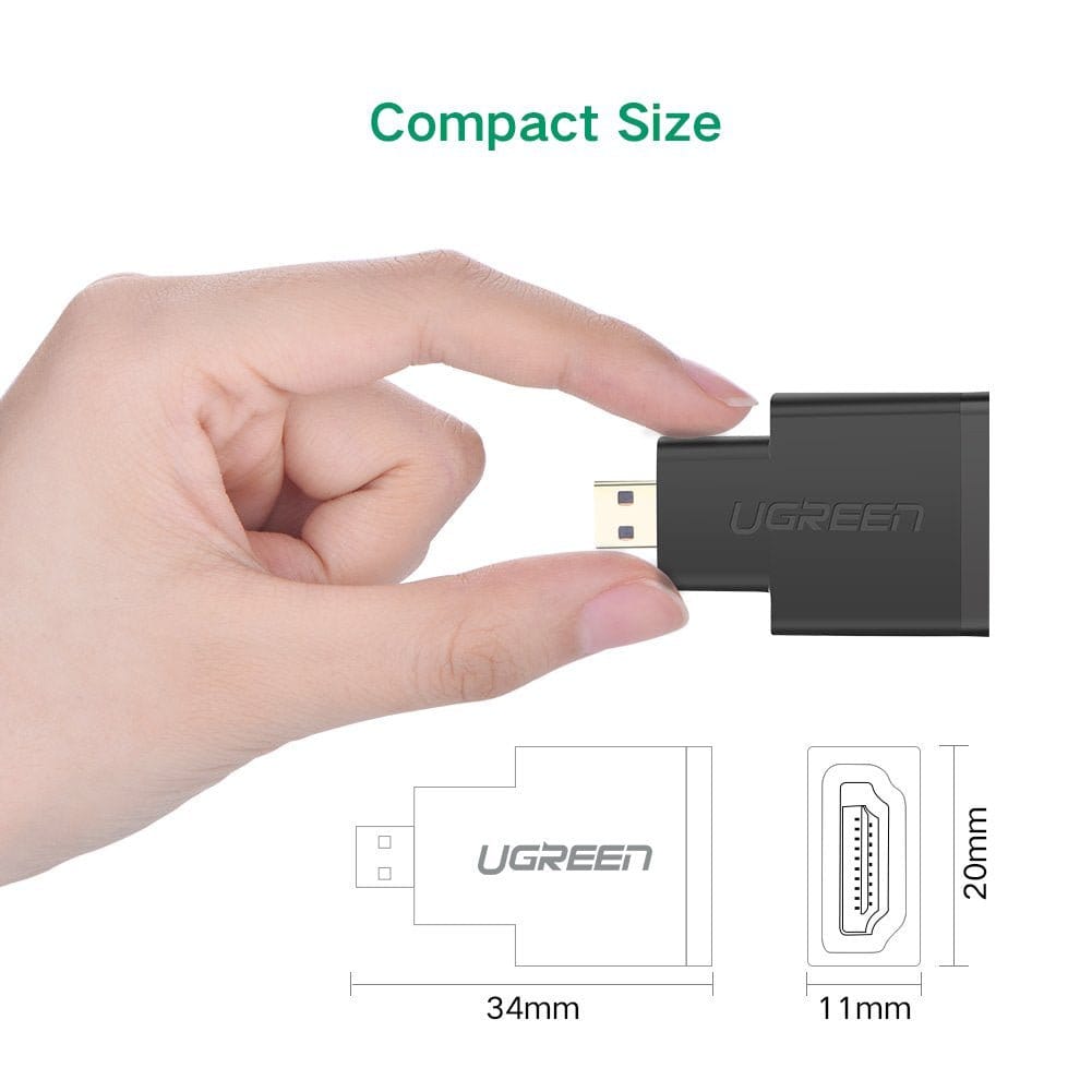 محول UGREEN Micro HDMI ذكر إلى HDMI أنثى (أسود) / 20106 - متجر نصر