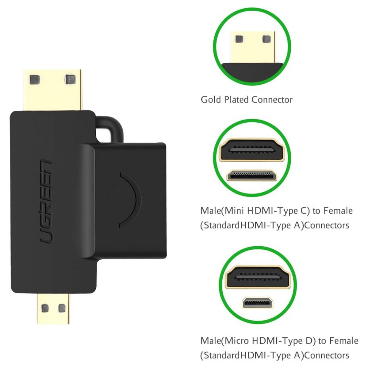محول UGREEN Micro HDMI + Mini HDMI ذكر إلى HDMI أنثى / 20144 - متجر نصر