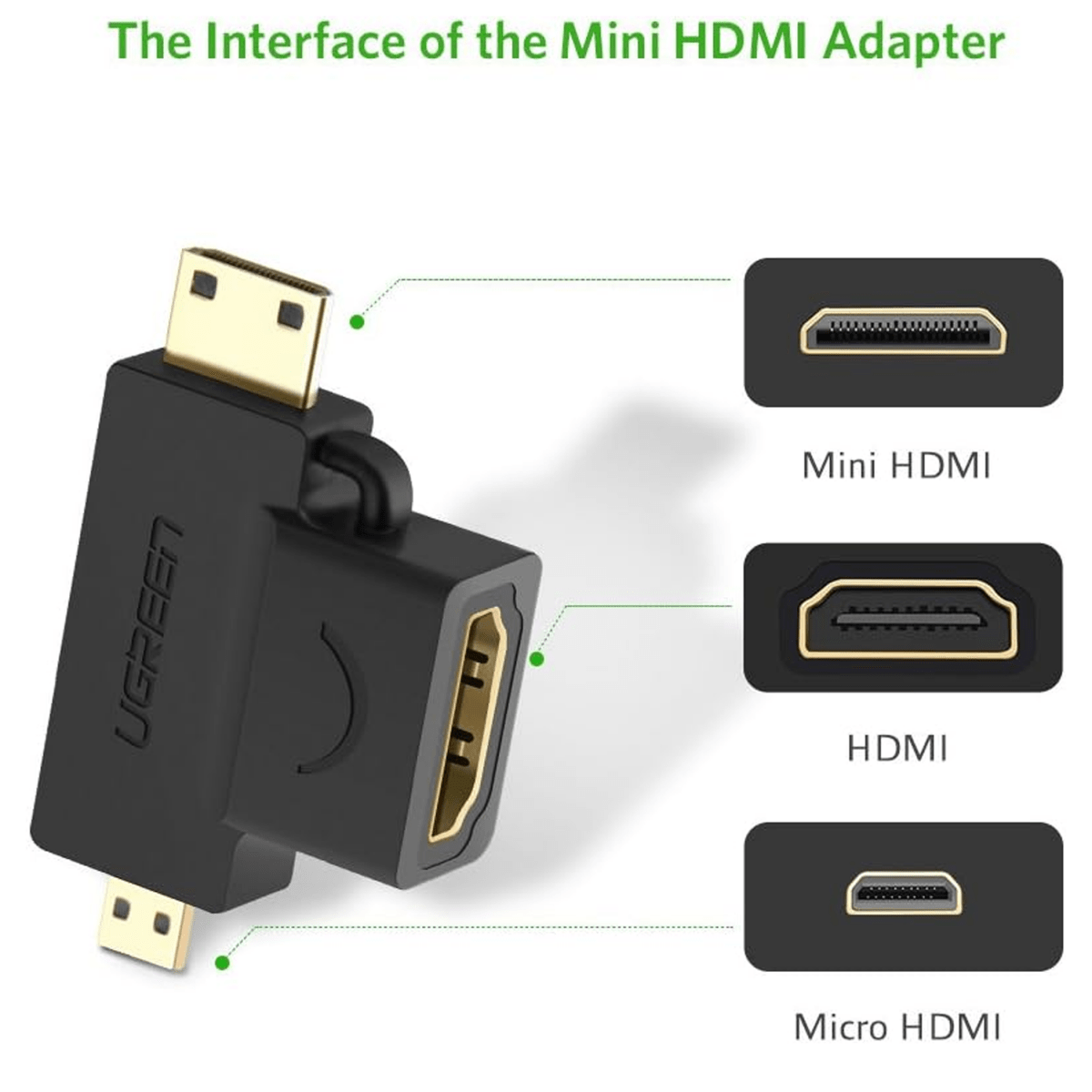 محول UGREEN Micro HDMI + Mini HDMI ذكر إلى HDMI أنثى / 20144 - متجر نصر