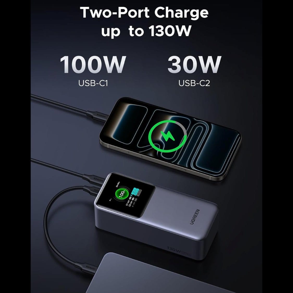 شاحن يو جي غرين نيكسود بسعة 20000 مللي أمبير وقوة 130 واط بثلاثة منافذ USB-C / 35524B - متجر نصر