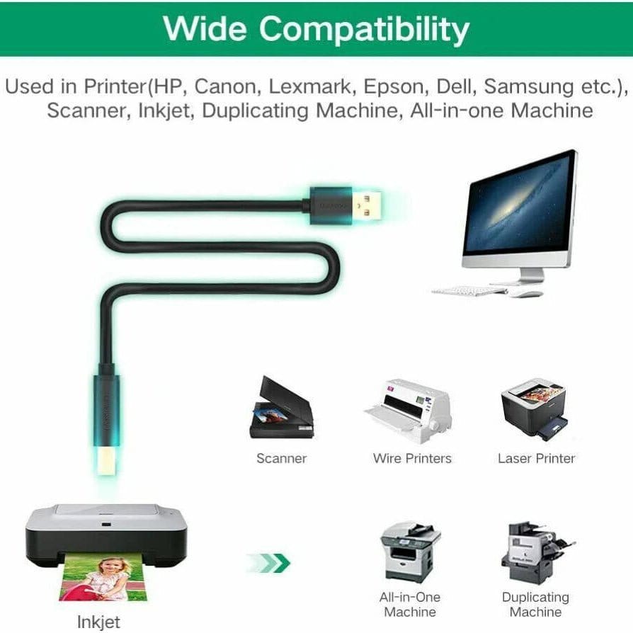 UGREEN Printer Cable USB a to B 2.0 Active Male Cord  / US122 - متجر نصر