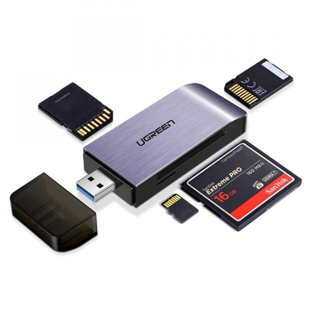 قارئ بطاقات Ugreen SD / micro SD / CF / MS لمنفذ USB 3.0 باللون الرمادي /50541  - متجر نصر