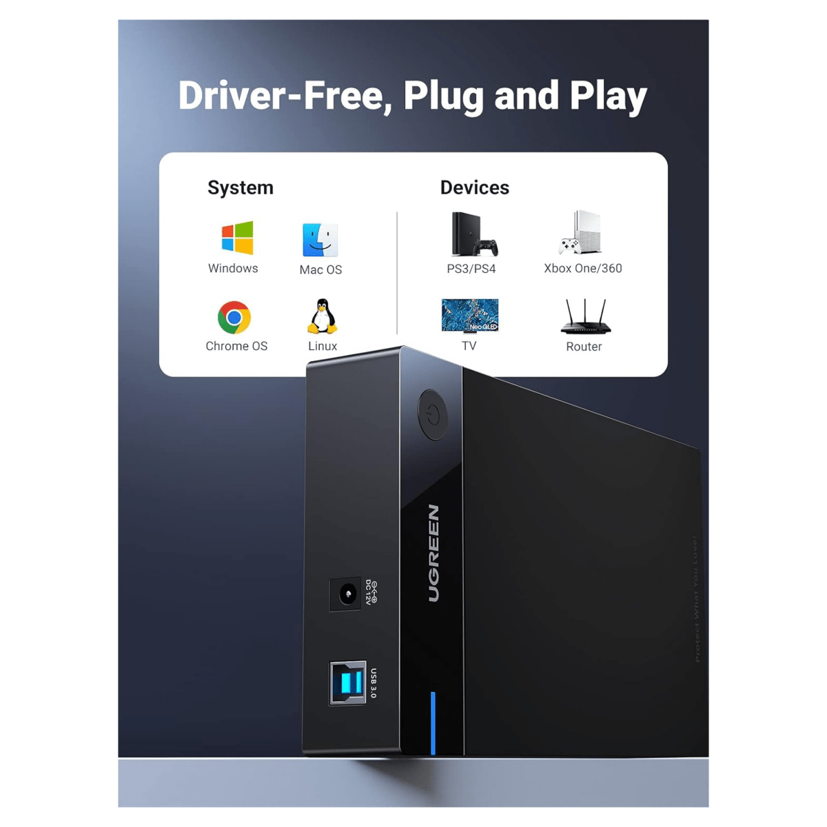 صندوق قرص صلب UGREEN USB 3.0 مقاس 3.5 بوصة، قابس أوروبي | 50422 - متجر نصر