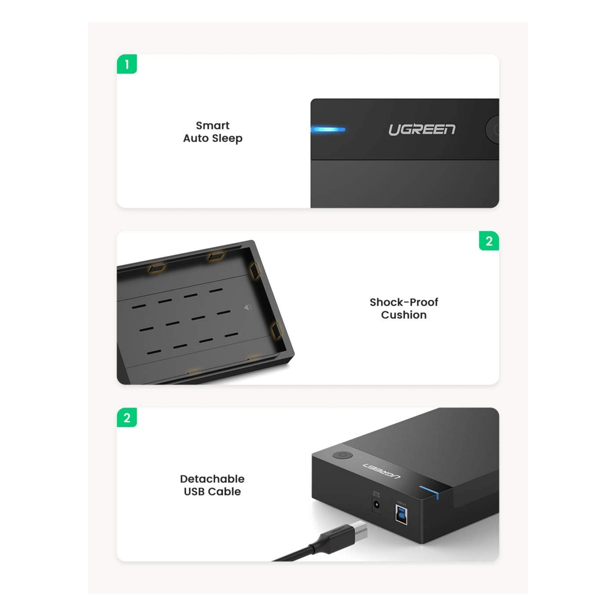 صندوق قرص صلب UGREEN USB 3.0 مقاس 3.5 بوصة، قابس أوروبي | 50422 - متجر نصر