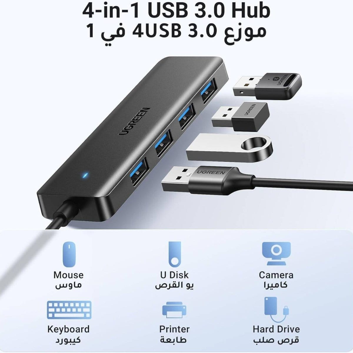 موزع USB 3.0 من UGREEN مزود بـ 4 منافذ USB A وموزع USB فائق النحافة / 25851 - متجر نصر