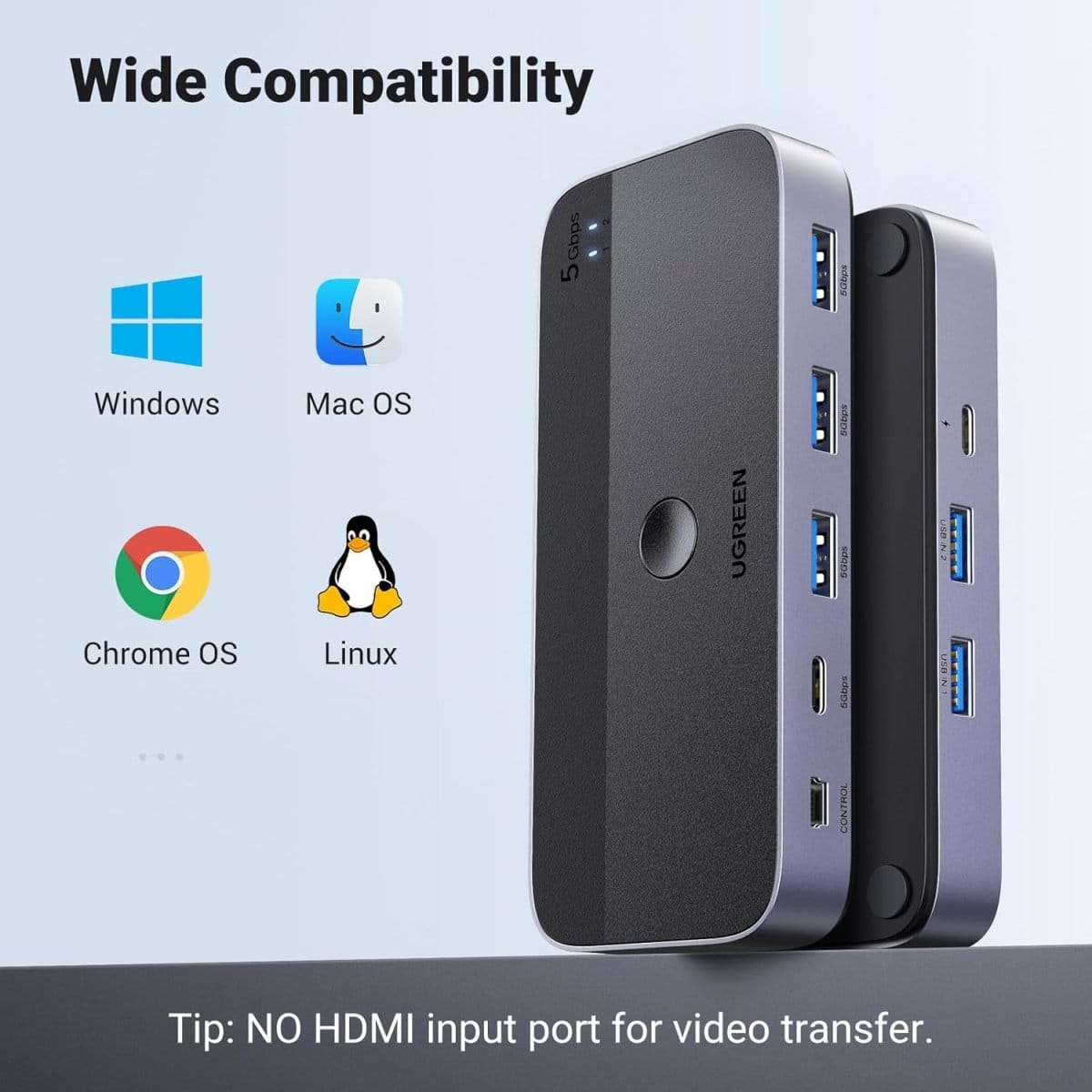 مفتاح USB 3.0 من UGREEN لجهازي كمبيوتر يتشاركان أجهزة USB C وA / 15705 - متجر نصر