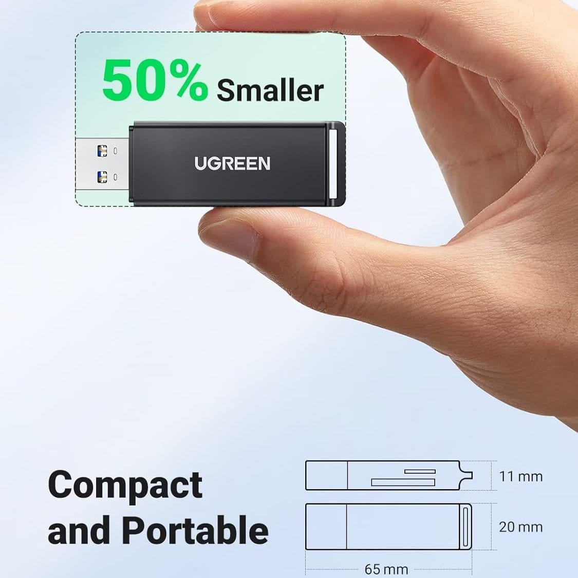 UGREEN USB 3.0 TO TF + SD DUAL CARD READER (BLACK) / 40752 - متجر نصر