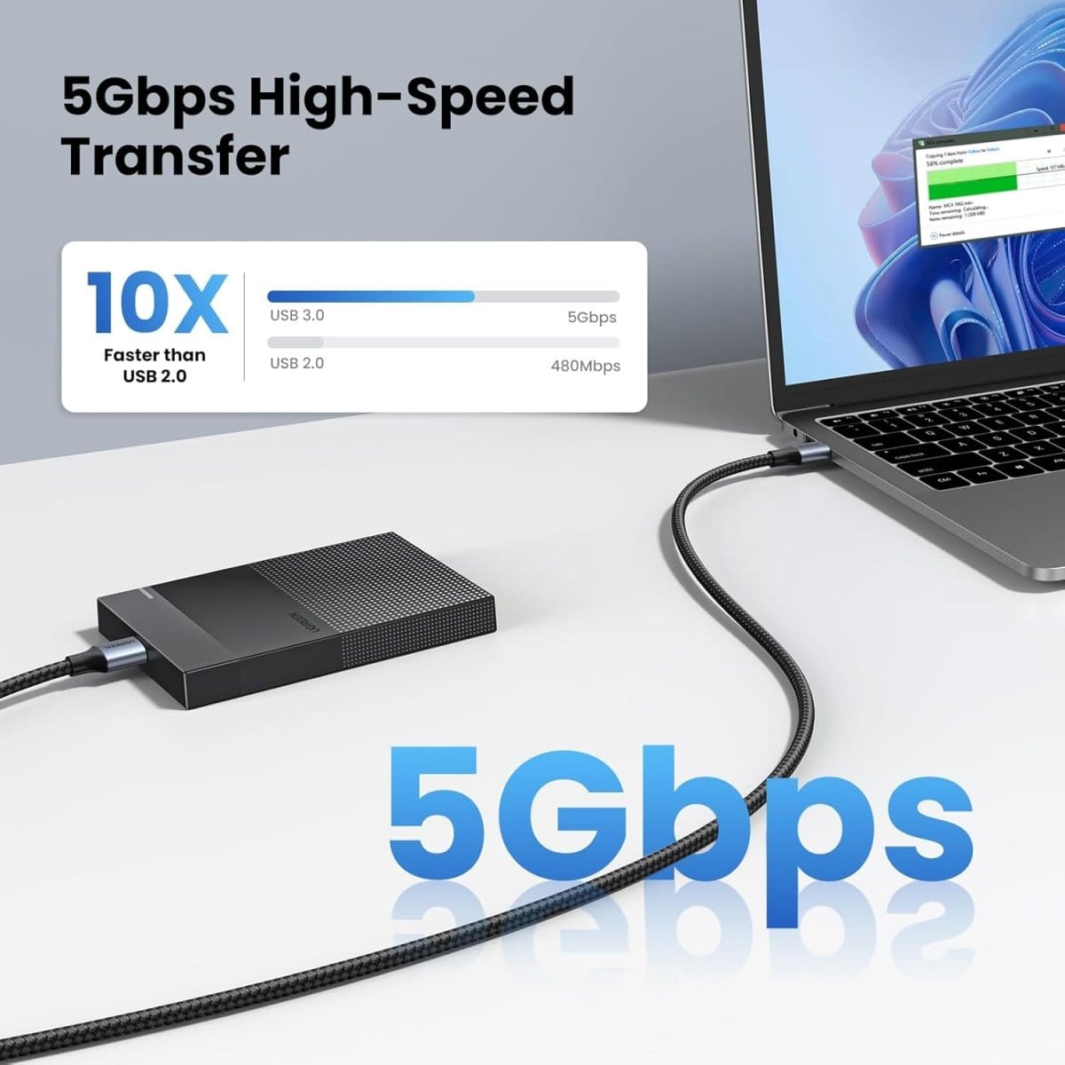 Ugreen USB 3.0 USB-A Male to USB-A Male Alu Case Braided Cable Black / US373 - متجر نصر