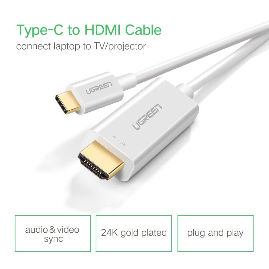 محول يو جرين من USB-C ذكر إلى HDMI أنثى 4K@30Hz مع كابل 20 سم - أبيض / 40273  - متجر نصر