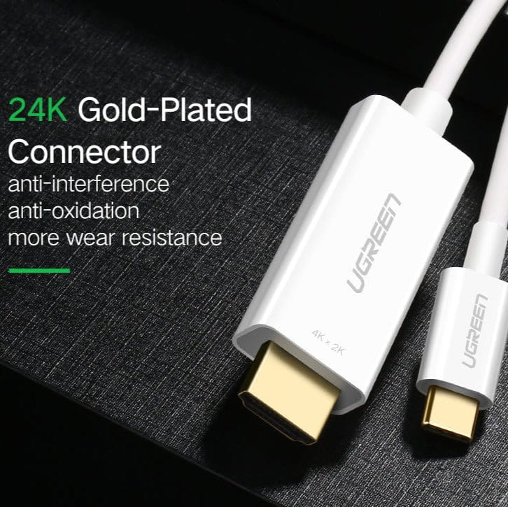 محول يو جرين من USB-C ذكر إلى HDMI أنثى 4K@30Hz مع كابل 20 سم - أبيض / 40273  - متجر نصر