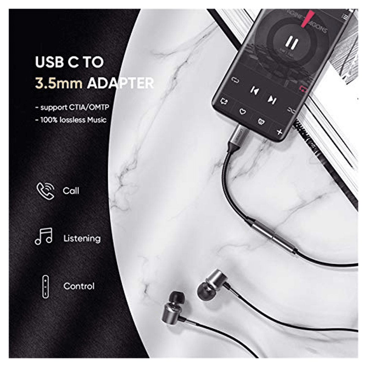 UGREEN USB C to 3.5mm Headphone Jack Adapter / 30632 - متجر نصر