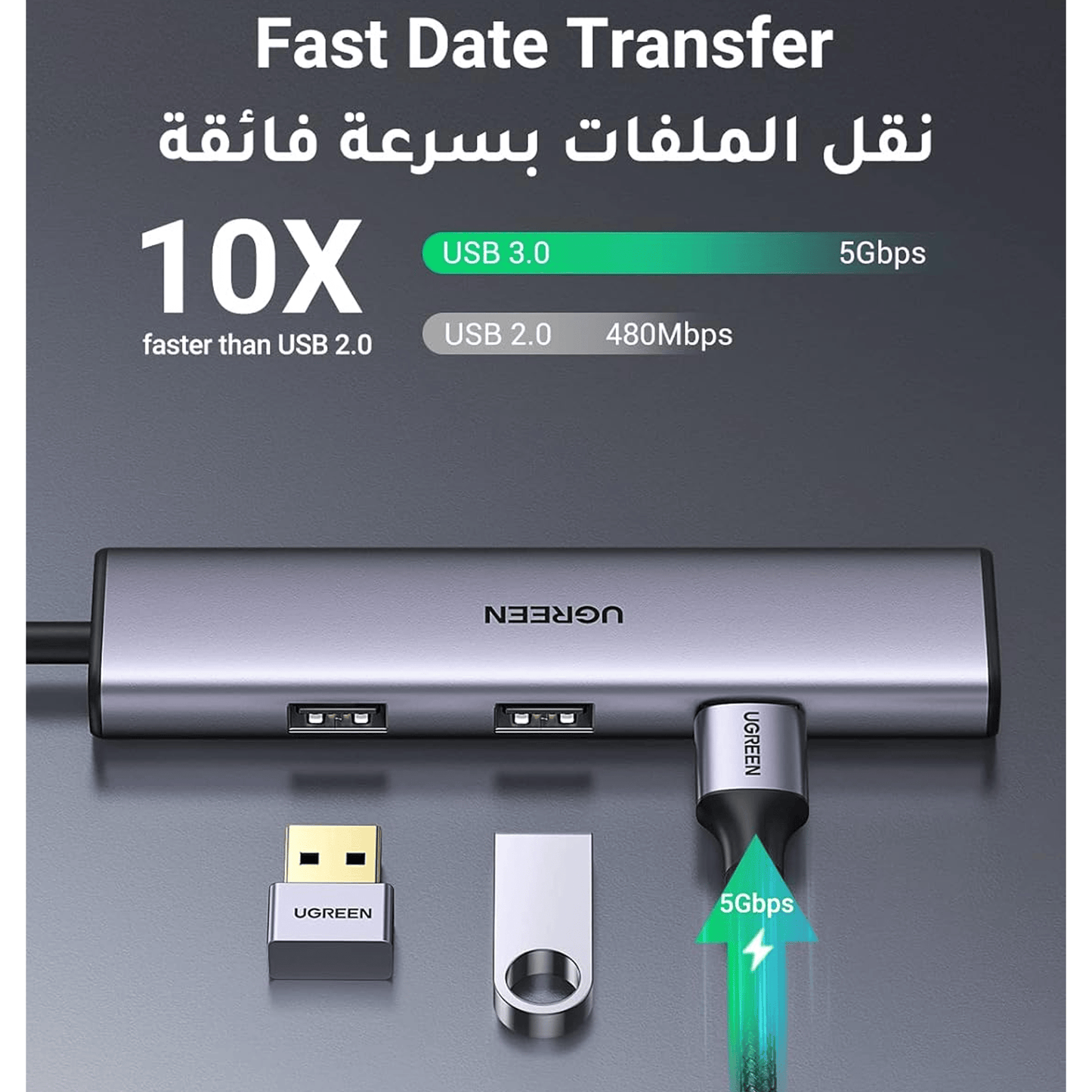 UGREEN USB-C to 4-Port USB 3.0 Hub up to 5Gpbs Without Power Port | 20841 - متجر نصر