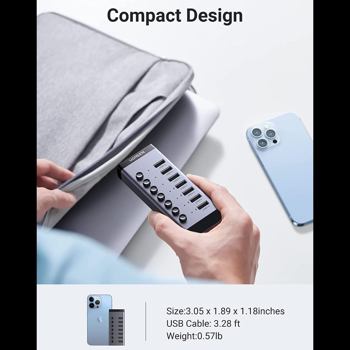 UGREEN USB-C to 7-Port USB-A 3.0 Hub DC 12V EU | 90307 - متجر نصر