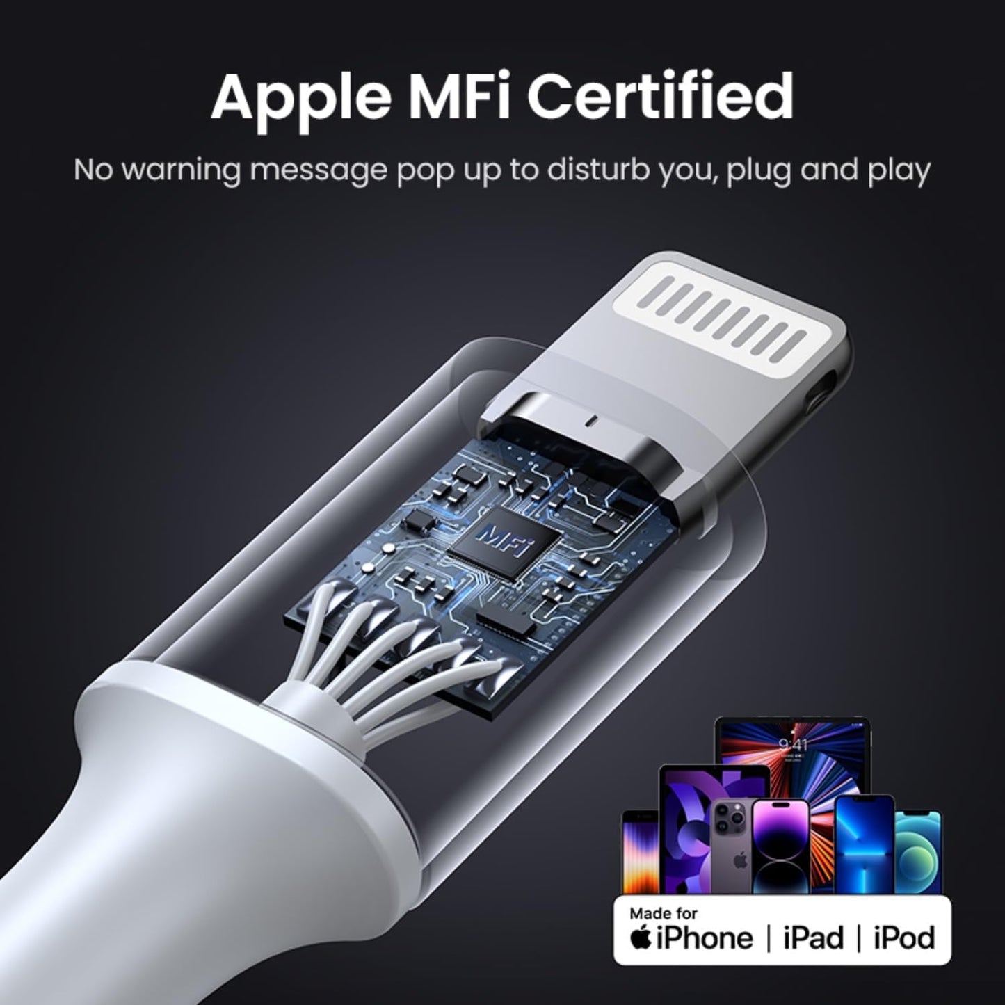 كيبل شحن سريع من UGREEN، USB-C إلى Lightning معتمد من MFi، تقنية PD، بطول 2 متر، لون فضي | 70525 - Acc - متجر نصر
