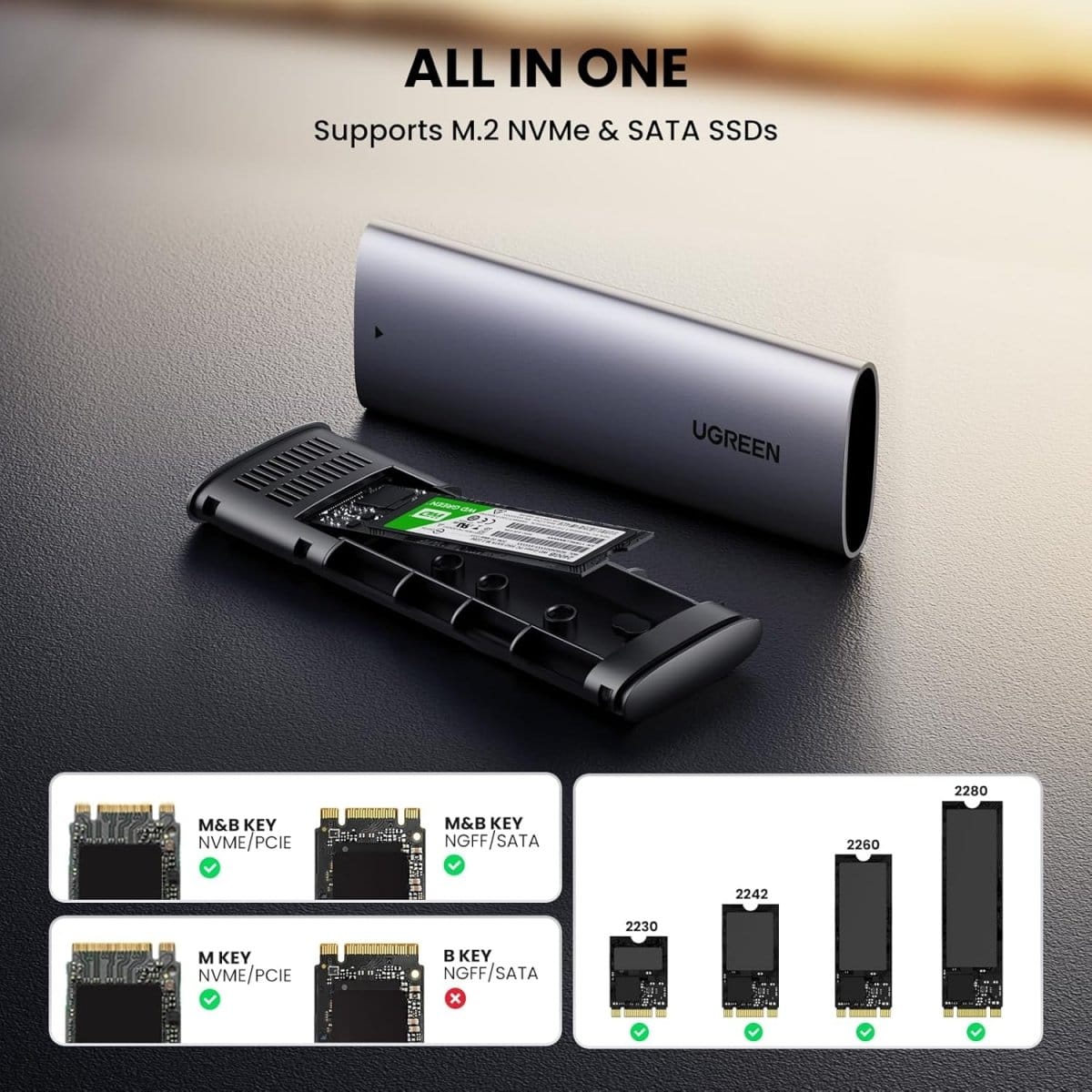 UGREEN USB-C to M.2 SATA & NVMe Hard Drive Enclosure / 90264 - متجر نصر