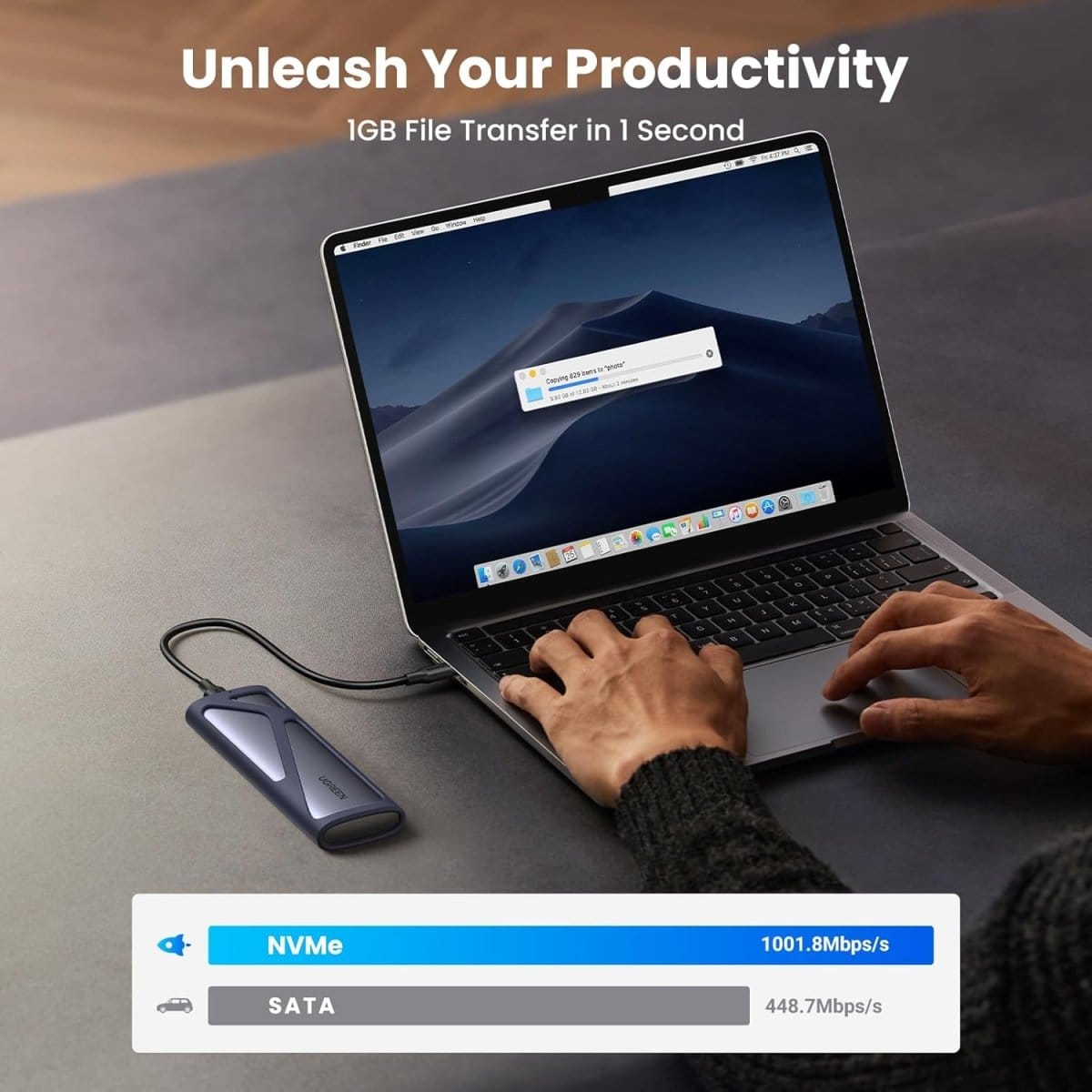 UGREEN USB-C to M.2 SATA & NVMe Hard Drive Enclosure / 90264 - متجر نصر