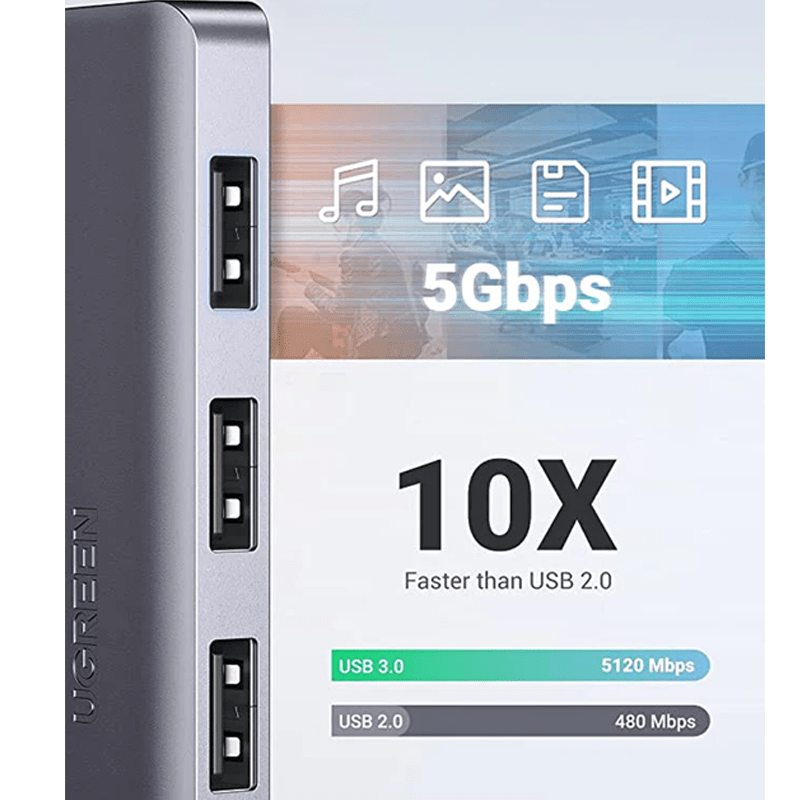 UGREEN USB Hub 3.0, Ultra Slim 4 Port USB 3 Hub with 5Gbps Data Transfer / 50985 - متجر نصر