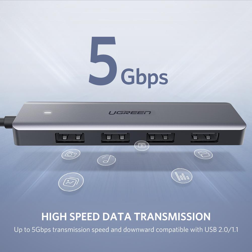 UGREEN USB Hub 3.0, Ultra Slim 4 Port USB 3 Hub with 5Gbps Data Transfer / 50985 - متجر نصر