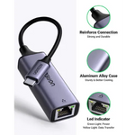 UGREEN Accessories UGREEN USB Type C to 10/100/1000M Ethernet Adapter (Space Gray) |50737